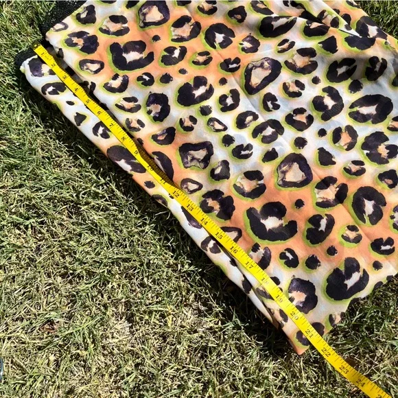 Leopard print long chiffon sheer kimono with black scalloped lace trim size M - Picture 7 of 7